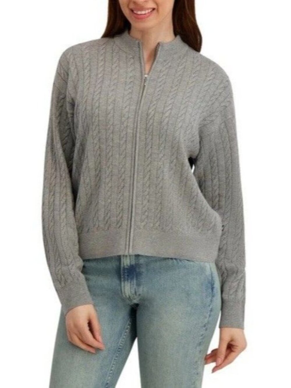 Nautica Jeans Women’s Cable Knit Full Zip Sweater Gray XXL NWT